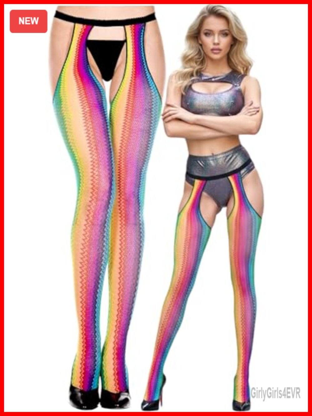 Women's Rainbow Zigzag Fishnet Tights Sheer Novelty Stockings